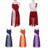 Kids Girls Sleeveless Asymmetrical Color Block Leotard Dress Lyrical Modern Dance Costumes Dancewear