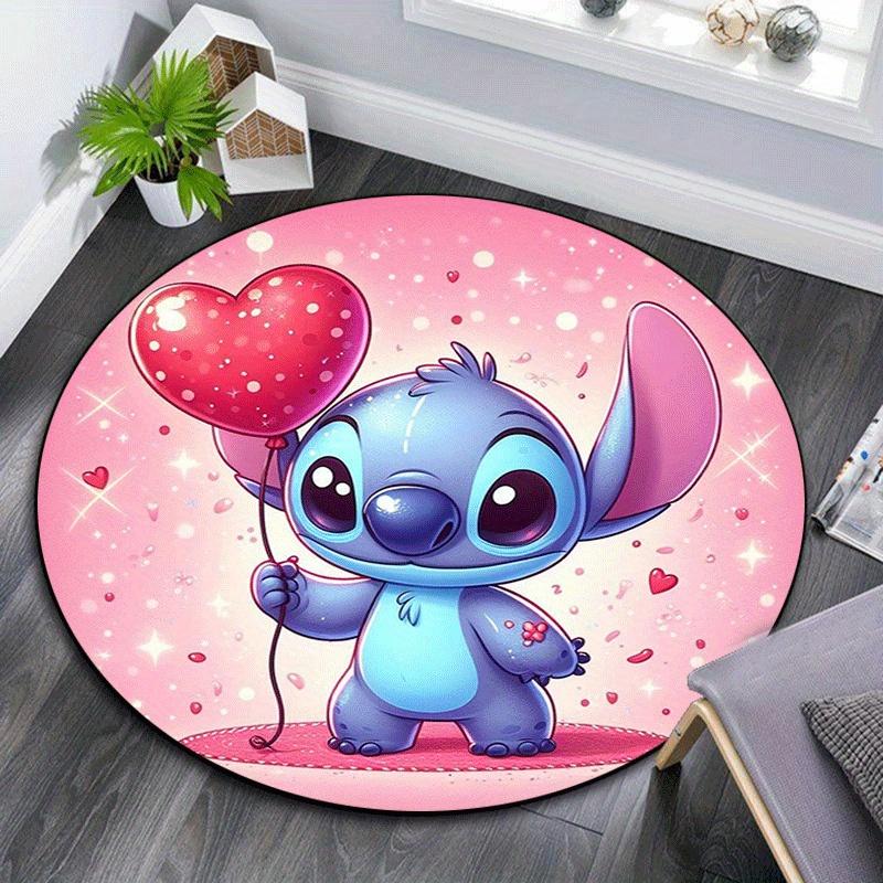 1pc Stitch Round Area Rug - Non-Slip, Machine Washable Polyester Carpet for Living Room & Bedroom Decor
