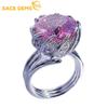 SACEGEMS стерлингового серебра 925 пробы, необработанный румяна, порошок лотоса, 12 мм, кольца с цирконом для женщин, обручальные, коктейльные, вечерние, изысканные ювелирные изделия