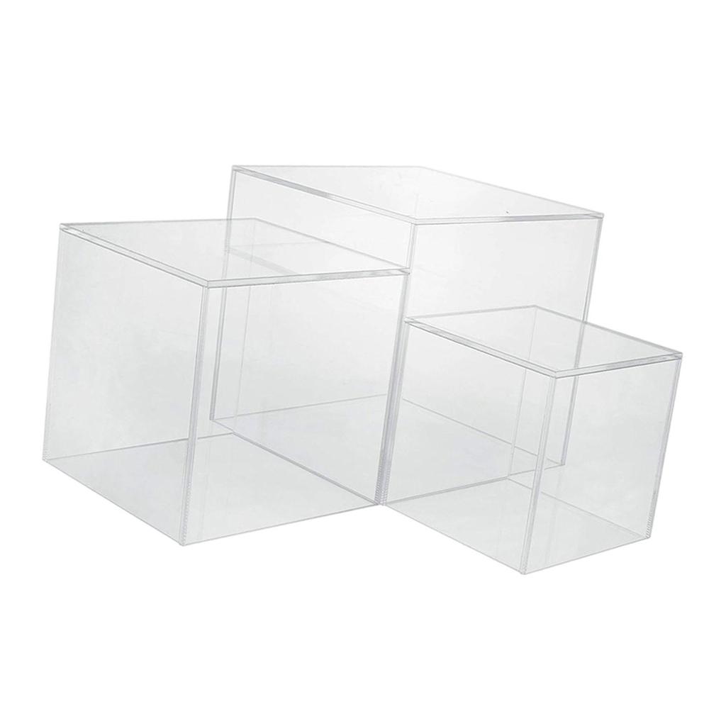 Set of 3 Acrylic Cube Stand Nesting Risers Versatile 4" 5" 6" Cubes with Hollow Bottom for Photography Accessory Lightweight
