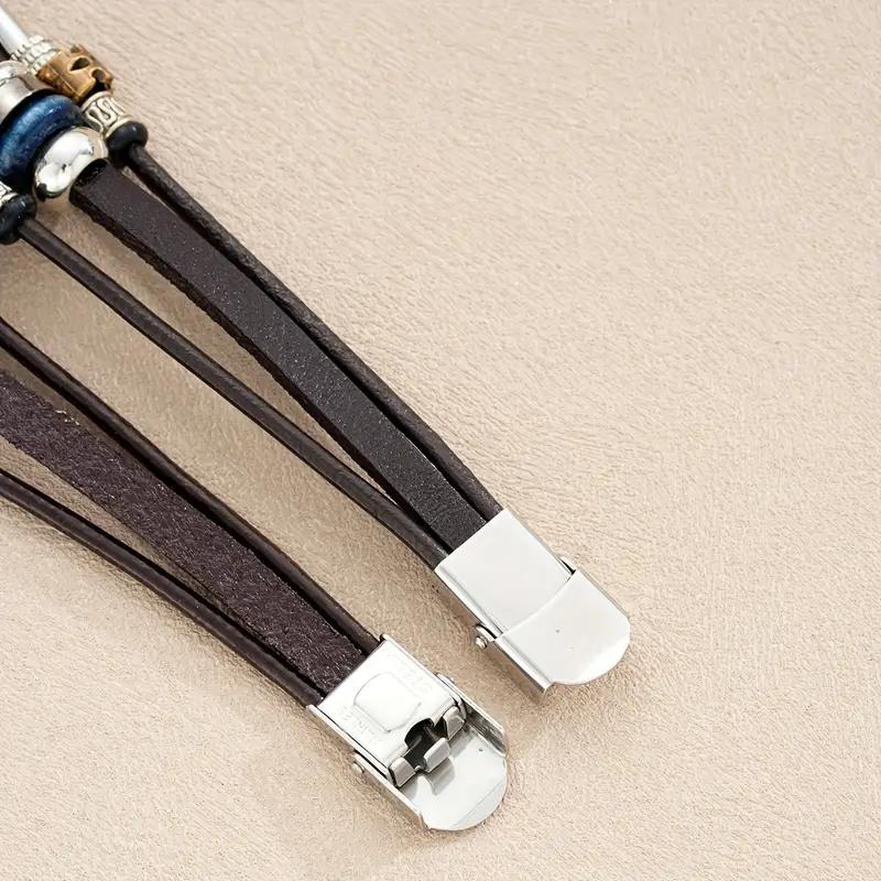 17KM Комплект из 4 мужских браслетов в богемном стиле из бирюзы и искусственной кожи - подойдет для повседневного ношения или в качестве подарка друзьям