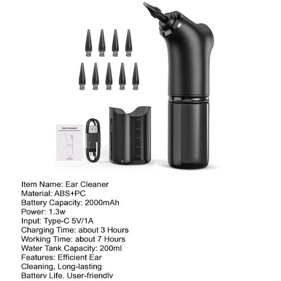 Электрический очиститель ушей, набор для удаления серы с 4 настройками давления, инструмент для ирригации ушей для взрослых и детей