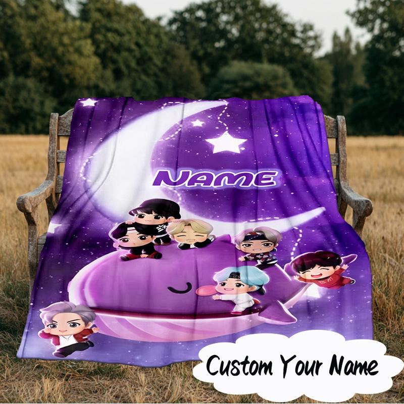 Custom Name Music Friends K-pop Blanket Ideal Bedding Blanket Perfect for Travel, Camping, Living Rooms, Offices, Sofas, Fan Christmas gift