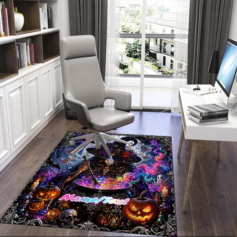 1PC Custom Name Halloween Witch Spell Theme Floor Mat Ideal for Living Room, Game Rooms, Office, Bedroom,Floor Mat Playful Design