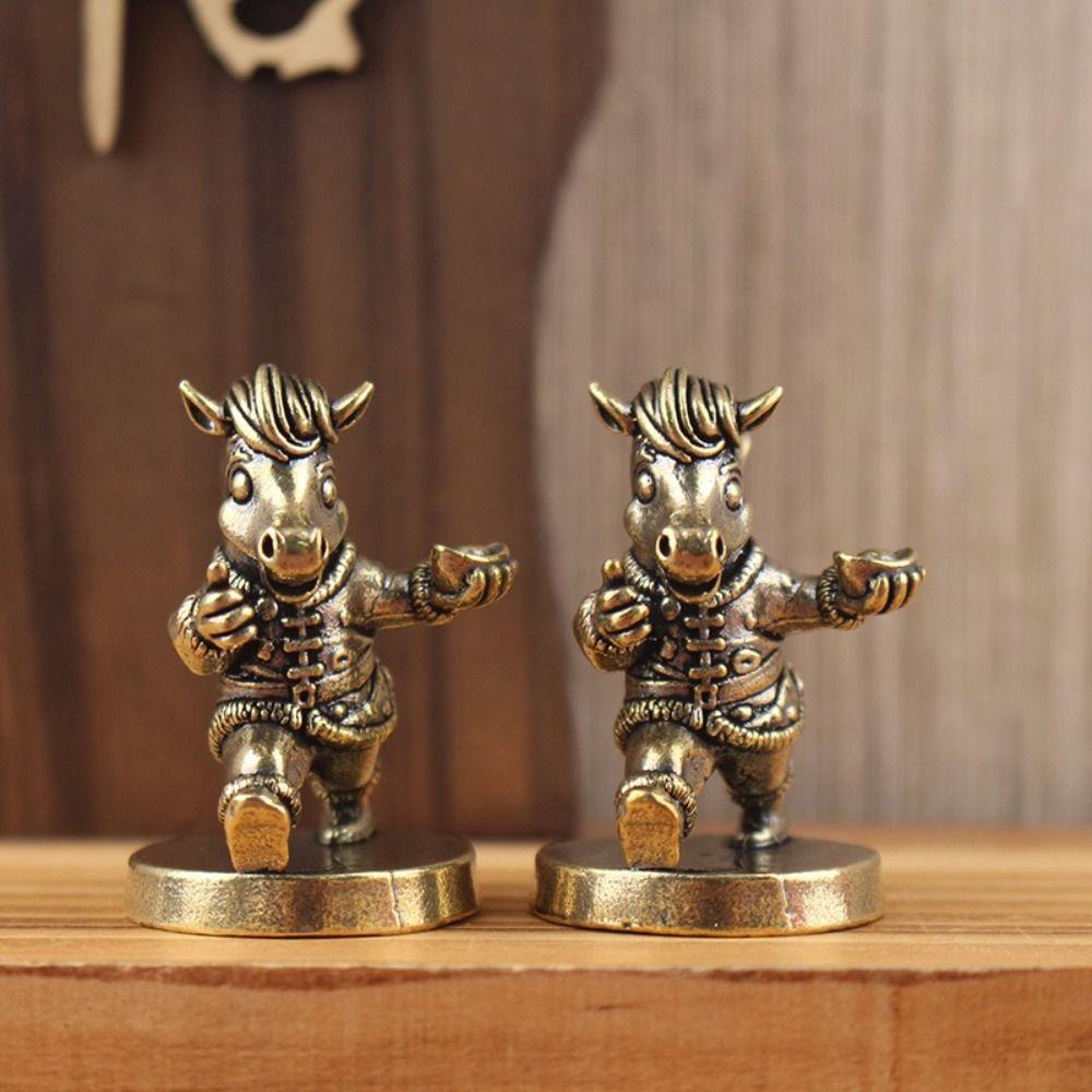 Cartoon Horse Statue Traditional Pony Ornament Funny Brass Horse Figurines  New Year Decoration