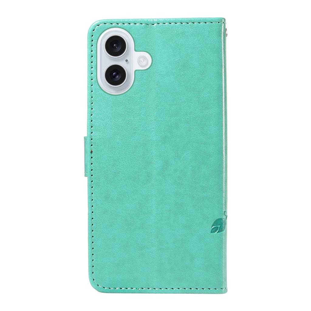 For iPhone 17 PU Leather Cases Flower Pattern Wallet Stand Phone Cover with Strap