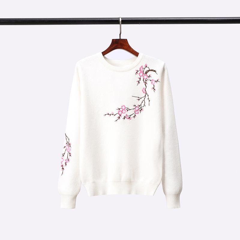 In Stock: 2025 New Style Plum Blossom Embroidered College Sweater - Autumn/Winter Knit Pullover for Trendy Women
