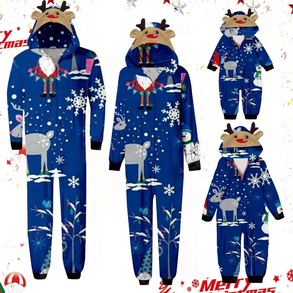 Комплект комбинезона на молнии с капюшоном и длинными рукавами для всей семьи с рождественским принтом