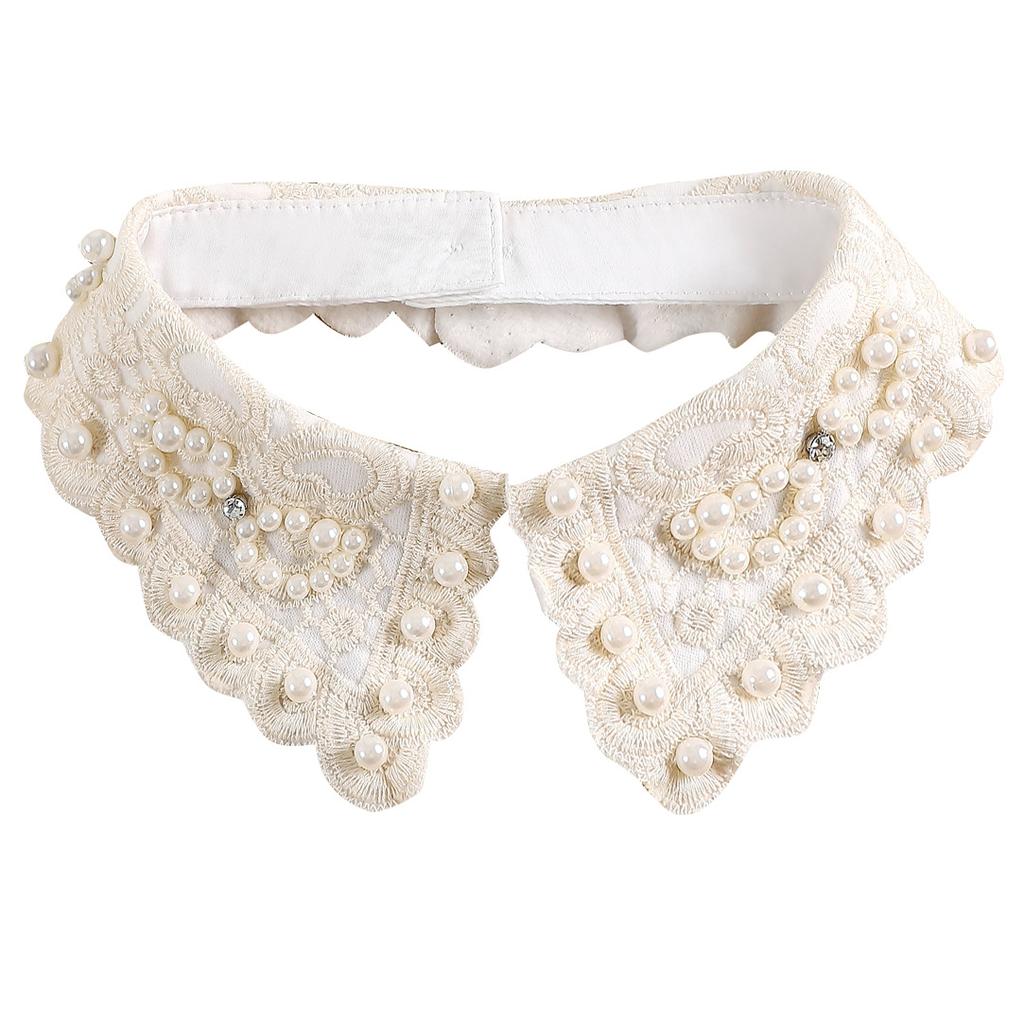 Women White Fake Collars Vintage Embroidery Floral Detachable Collar Handmade Beads False Fake Shirt Collars Decoration