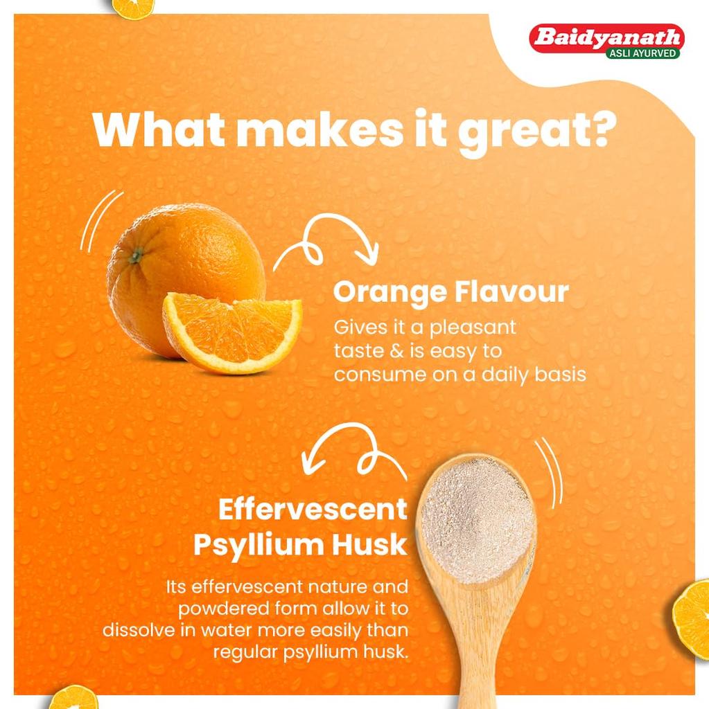 Baidyanath Isabgol Orange Lax Effervescent Husk Powder 110 G Pack of 3 for Gentle Digestive Support