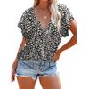 Women Printed Blouse Button Up Short Sleeve V Neck Casual Stylish Print Blouse for Work Daily Party