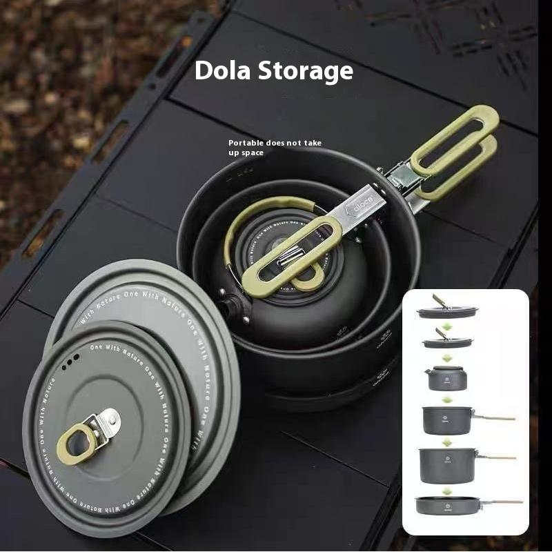 ALOCS Набор из четырех предметов для кемпинга и кемпинга - тефлоновое антипригарное покрытие, вложенный дизайн, инструменты для домашней готовки на открытом воздухе