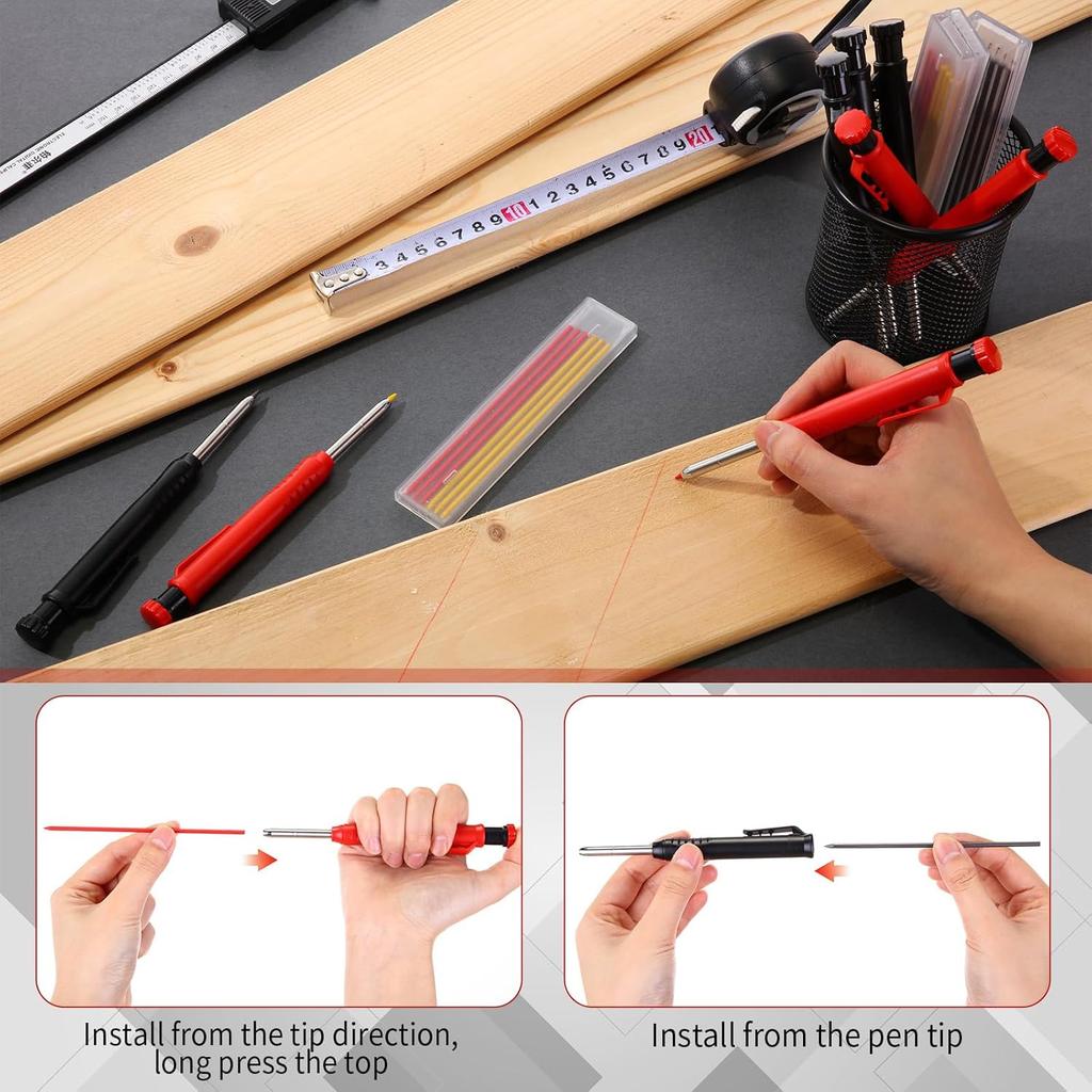 8 pack 2.8mm Mechanical Carpenter Pencils with 48 Refills, Construction Pencils with Built-in Sharpener, Long Nib Deep Hole Marker, Heavy Duty