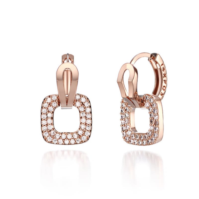 ELLE Jewelry 14K Square Cubic One-Touch Earrings (Gold Pin) ELGPEE196