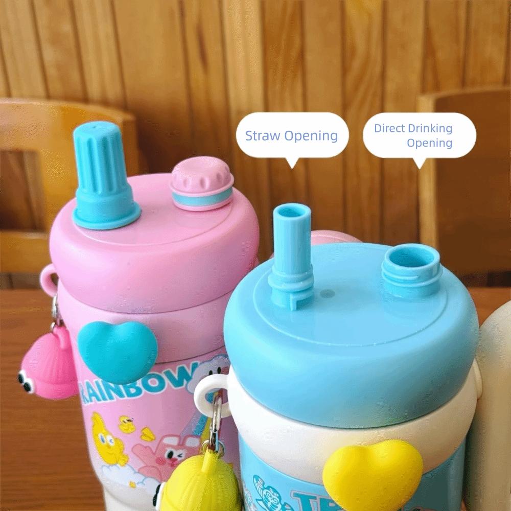 800ml Cartoon Doll Straw Thermos Cup Stainless Steel Insulated Water Cup Office