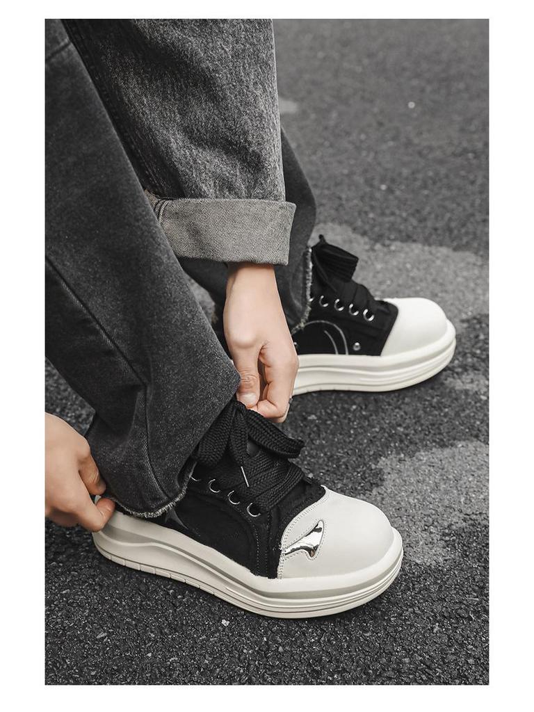 Smiley Big Head Men's Height-Boosting Canvas Shoes – Autumn Casual Fashion with Thick Soles