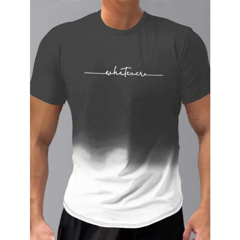 Летний топ с круглым вырезом и 3D-печатью с градиентными буквами, модные повседневные футболки с короткими рукавами для мужчин