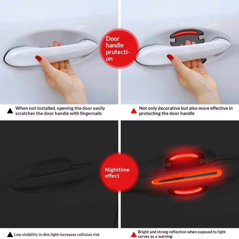 8Pcs Car Door Handle Sticker Protection Sticker Door Handle Paint Surface Anti-Scratch Sticker Car Safety Reflective Strip