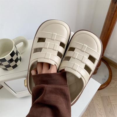 Женские туфли с отверстиями на толстой подошве, нескользящие с мягкой подошвой для ношения на улице, новые пляжные булочки, полупрохладные тапочки для женщин на лето