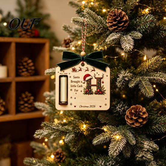 Holiday Money Gift Box for Students Personalized Letter Christmas Holder Cash, Wooden Alphabet Hanging Cash Creative Birthday Party Ornament