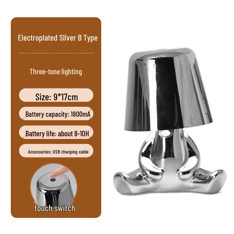 Creative Thinker Electroplated Gold Table Lamp: Rechargeable Night Light & Bedroom Ornament