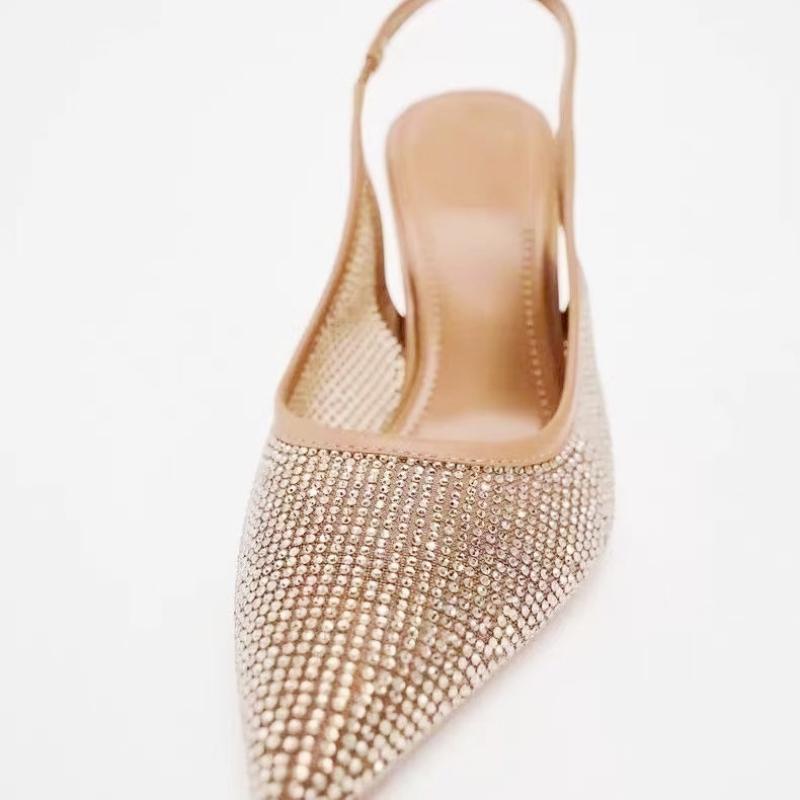 Fashion Luxury Mesh Rhinestone Pointed Toe Women Sandals Elegant Thin Heel High Heeled Sandals Summer Fashion Super-high Heel Shoe Woman