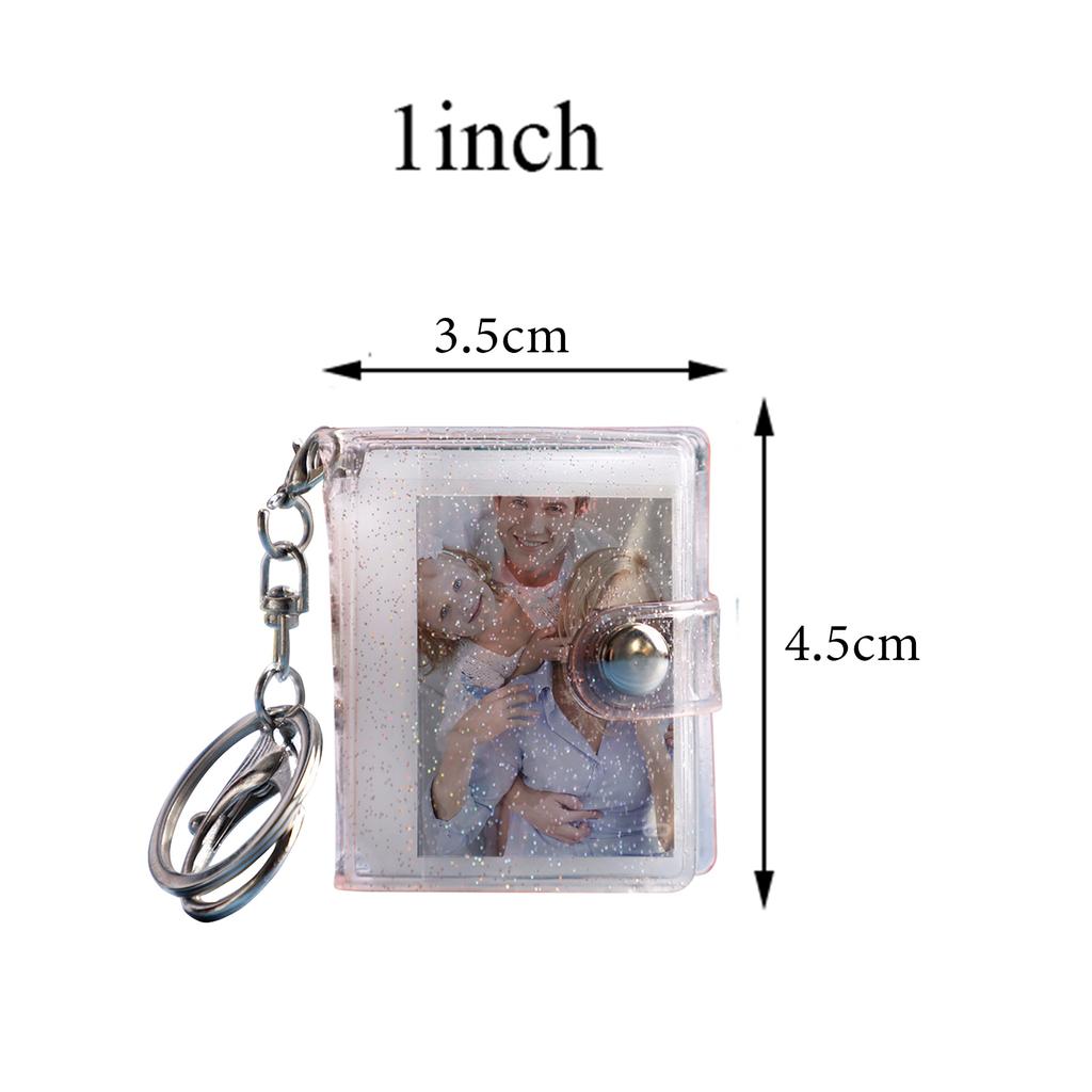 16 Pages Mini Photo Album Keychain Jewelry Crafts Album 1/2 Inch Transparent Glitter Card Holder DIY Gifts for Family Friends