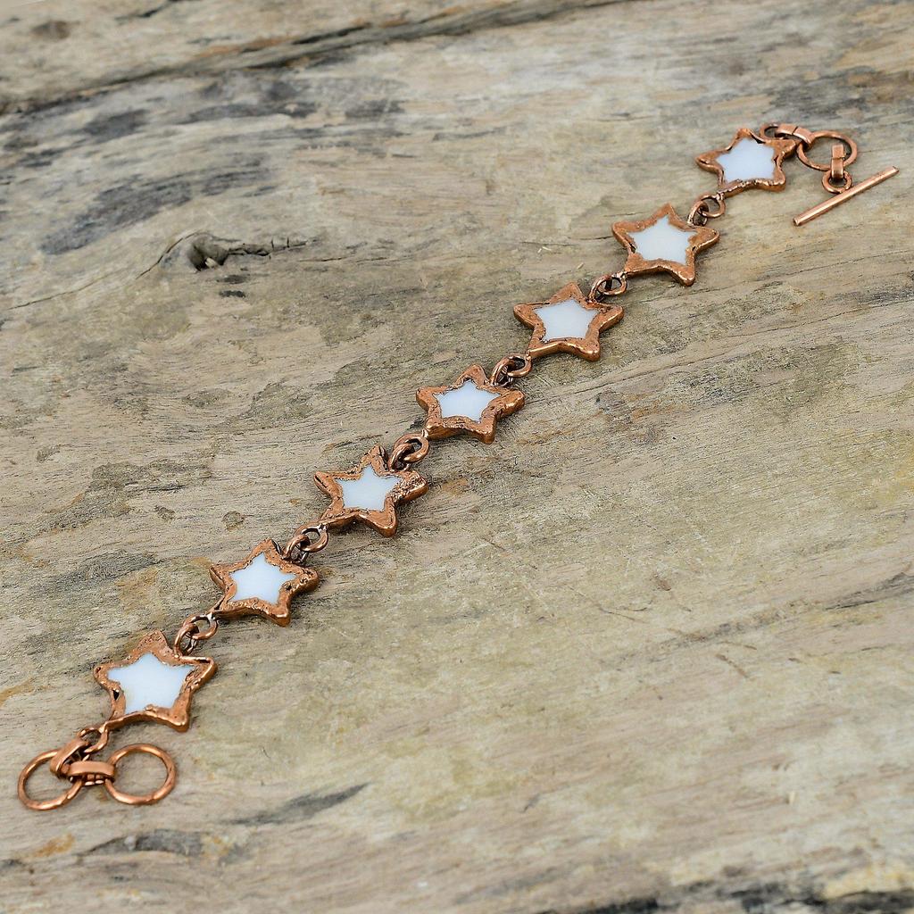 Браслет из перламутра, гальванический медный браслет, регулируемый браслет-цепочка, гальванические ювелирные изделия, браслет из настоящего драгоценного камня, браслет со звездой