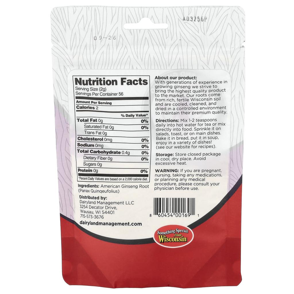 Dairyland Ginseng, Порошок американского женьшеня, 4 унции