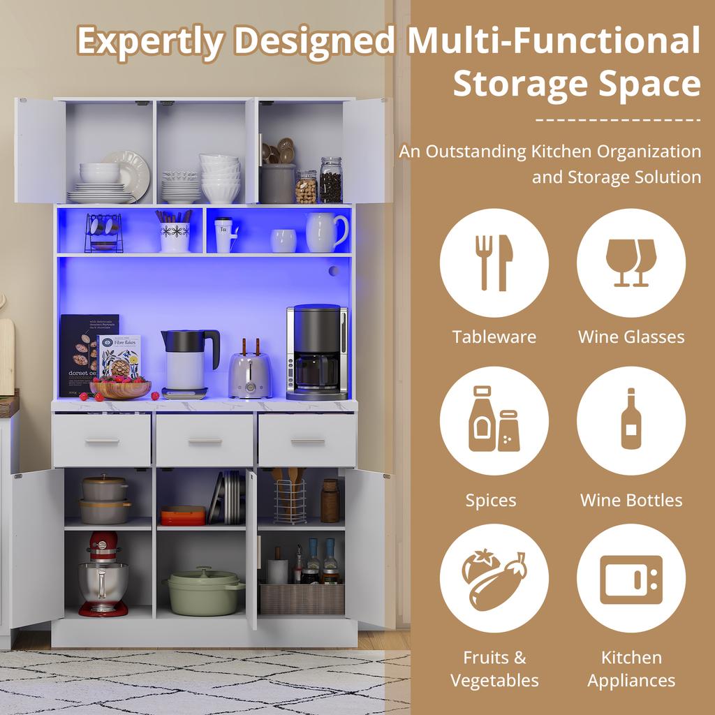 100x40x180cm, multifunctional buffet with LED lighting, APP control, drawers, adjustable shelves, cable routing holes and sockets