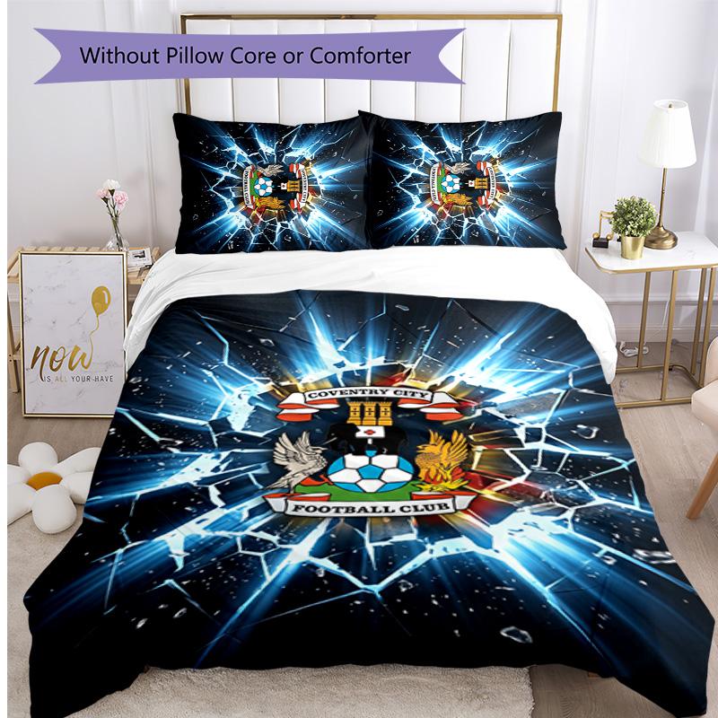 Coventry City Football Printed 3 Pieces Bedding Set, Comfortable Skin Friendly Bedroom Duvet Cover Set