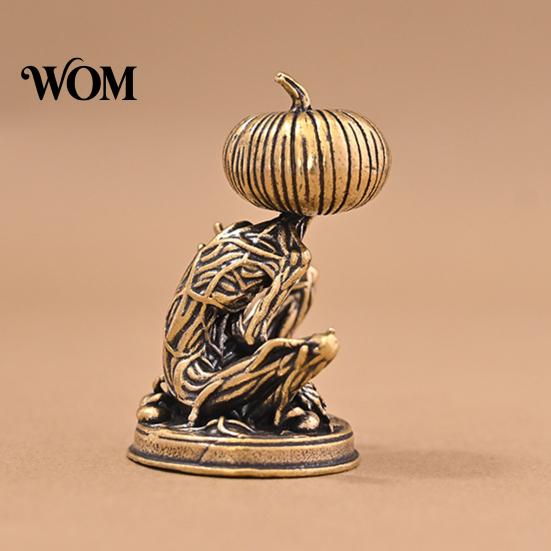 Wear Resistant Brass Craft Solid Pumpkin Monsters Figurine, Distressed Statue, Vintage Skeleton Compact Desk Ornaments Sculpture for Halloween