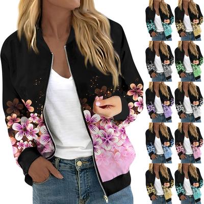 Куртки женские с длинным рукавом, легкие, на молнии, укороченные, с принтом, верхняя одежда, повседневные, стеганые куртки с карманами