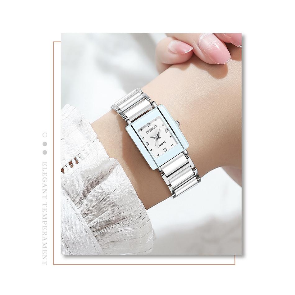 С подарочной коробкой Топ Роскошные женские квадратные часы CHENXI Керамические модные кварцевые часы