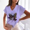 Summer Women T-shirt Butterfly Graphic V-Neck Tops Tees Female Fashion Trend Short Sleeve Clothing Ladies Daily Casual Outfit