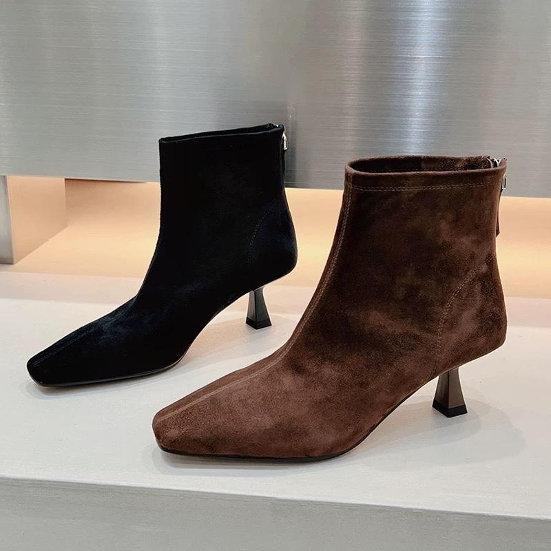 Острый носок женские ботильоны замшевые туфли на среднем каблуке сексуальная обувь тренд зимние новые брендовые дизайнерские туфли-лодочки модные готические туфли Botas De Mujer