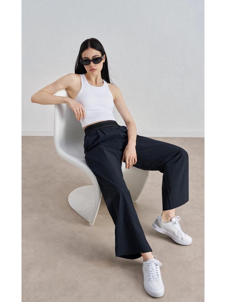 Женские брюки для йоги с высокой талией и широкими штанинами – Повседневные тканые спортивные брюки с моделирующим дизайном