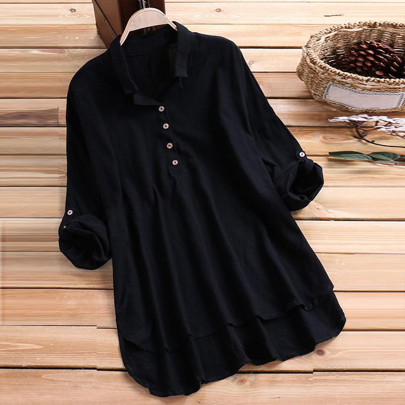 Cotton Linen Blouse With Pockets For Casual Office Wear