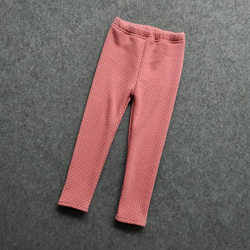 Autumn Winter Kids Pants Small Dot Plus Velvet Girls Leggings Children's Girl Cotton Stretch Trousers Children Clothing
