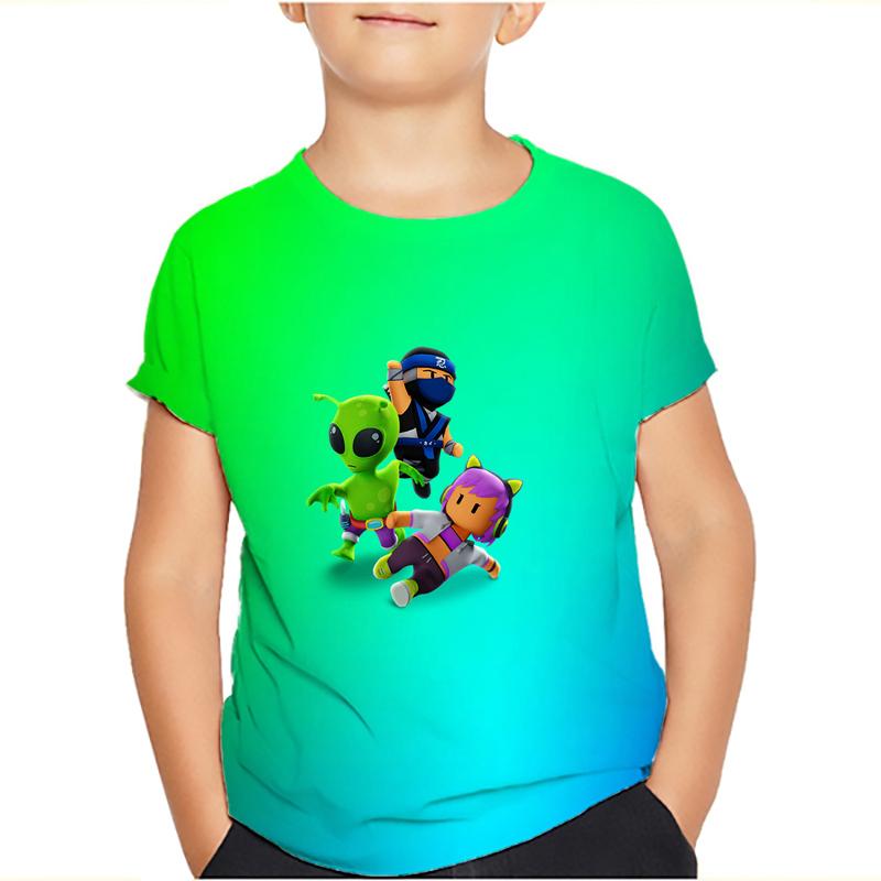 Футболки для детей Stumble Guys Stumble Game Cartoon 3D Print с коротким рукавом для мальчиков/девочек с круглым вырезом, модные футболки для мальчиков, футболки, топы, одежда