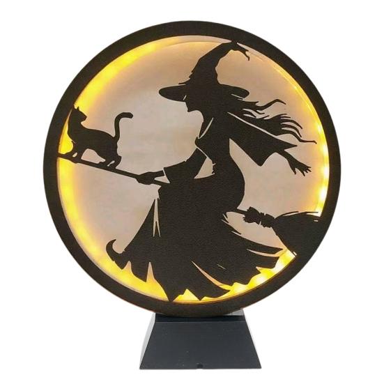 Halloween LED Lantern Wooden Desktop Light Witch Pumpkin Spider Cat Designs Silhouette Ornament Spooky Tabletop Home Party Decoration