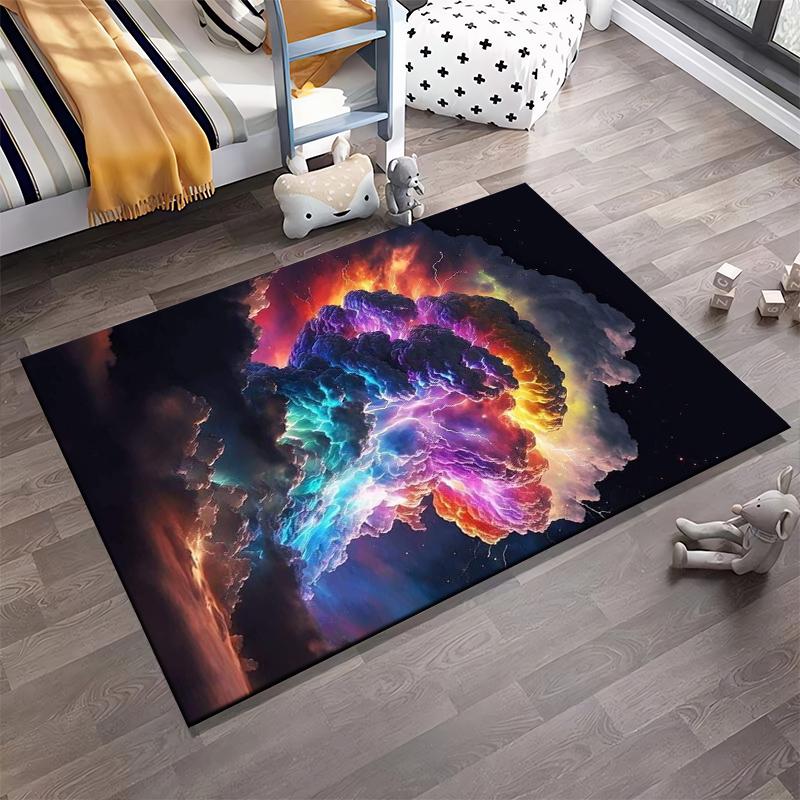 Colorful Abstract Cloud Carpet with Vivid Lightning and Dark Sky Design Suitable for use as an anti-slip for living room bedroom sofas