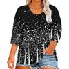 3/4 Sleeve Shirts For Women Print Graphic Tees Button V-neck Blouses Casual Plus Size Basic Tops Pullover