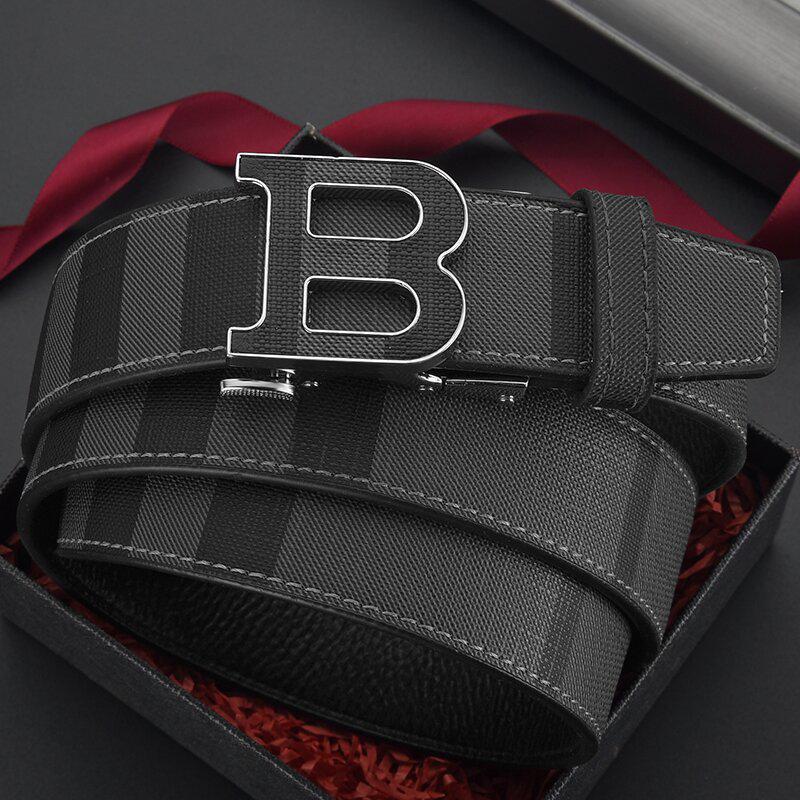 Men's High-End Leather Belt with Automatic Buckle - Elegant & Simple Design