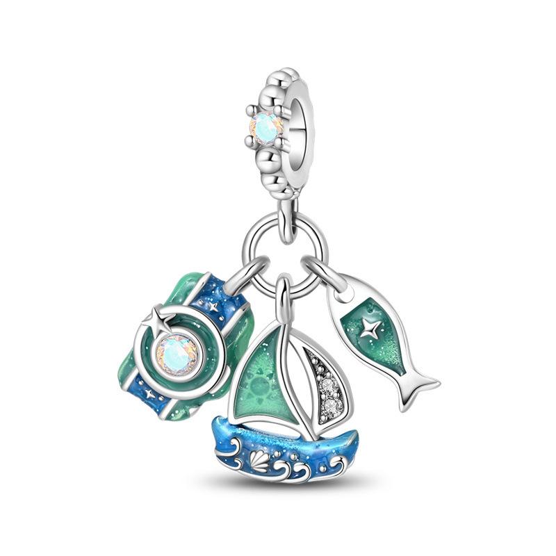 S925 Silver Summer Travel Cocktail Charm Pendant Handmade DIY Beaded Jewelry Accessories