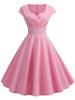 Pink Summer Dress Women V Neck Vintage Robe Elegant Retro Pin Up Party OffiAe Midi Dresses