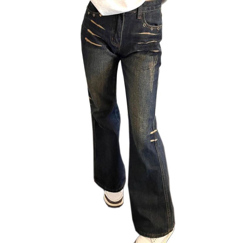 Ретро Джинсы Микроклеш Женские С Завышенной Талией Тонкие Маленькие Модные Удобные Универсальные Свободные Широкие Брюки Джинсы для Женщин Длинные Джинсовые Брюки