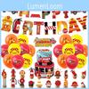 Fire Truck Aluminum Foil Banner Birthday Party Decoration Fireman Theme Cake Insert Balloon Pull Flag Set