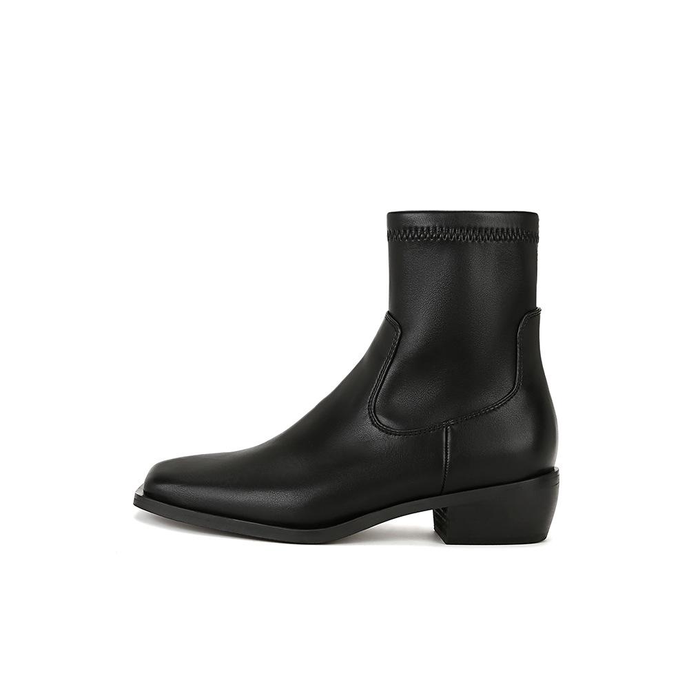 Версия из коровьей кожи Su Yinyin того же корейского большого кузена с квадратной головкой и боковой молнией на толстом каблуке, эластичные короткие женские тонкие ботинки