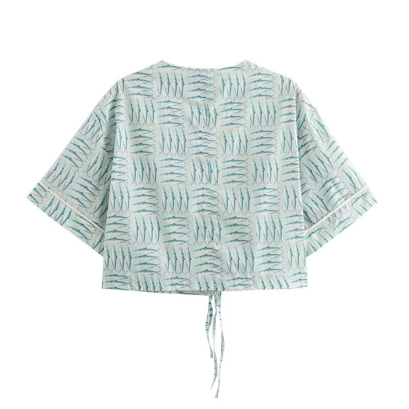 Fashion Style 2024 Autumn New Women's Clothing V-neck All-Matching Image Print Shirt Mid Waist Shorts 8284475